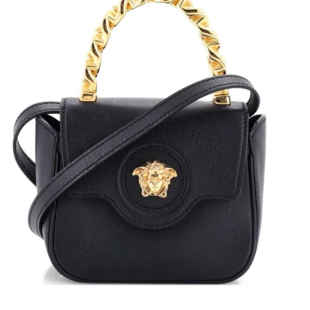 Versace Black Leather Mini Bag with Gold Medusa Handle